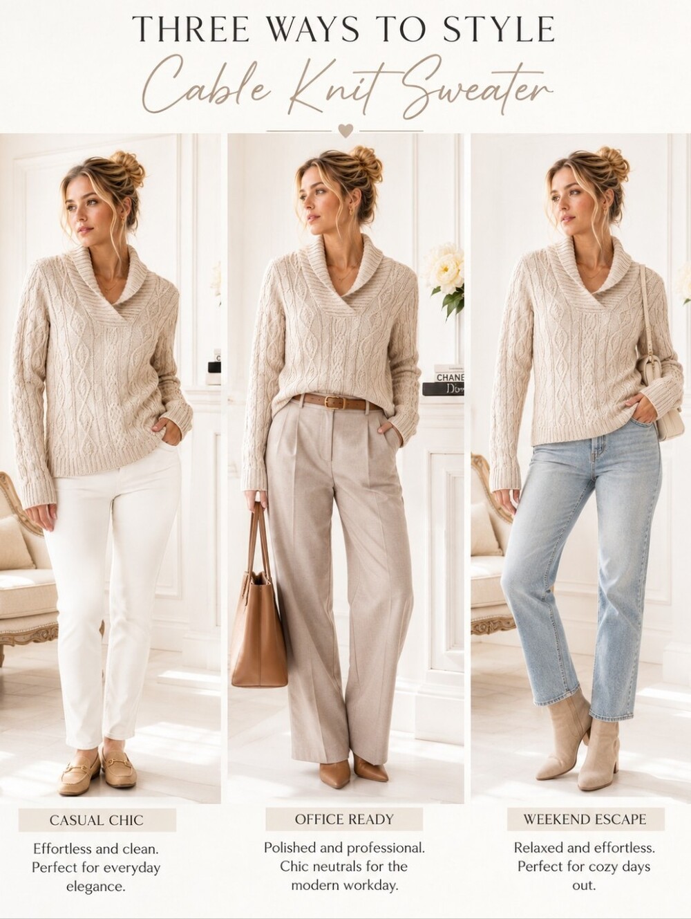 Jeanne Pierre Cream Cable Knit Cowl Neck Sweater Pullover Size S - Picture 3 of 10